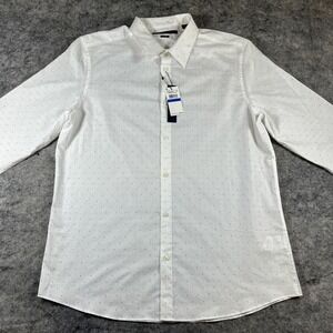 Perry‎ Ellis Dress Shirt Men's XL Blue & White Polka Dots Long Sleeve Oeko Tek